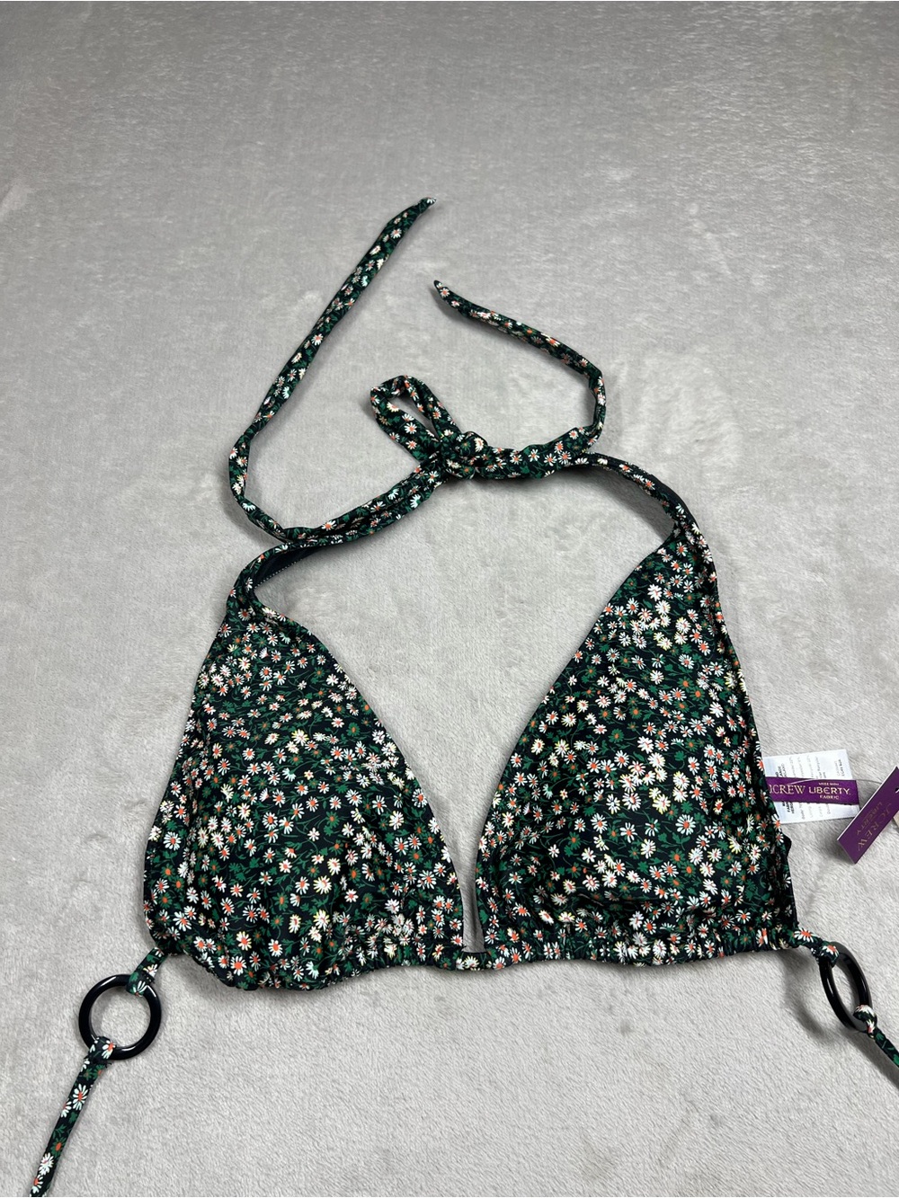 NWT J.Crew X Liberty Marguerite Floral Black Plunge O Ring Halter Bikini Top M - Picture 6 of 16